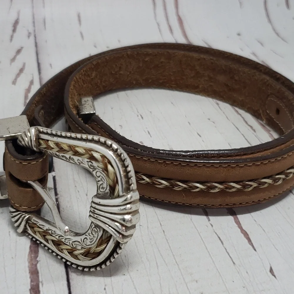 Tony Lama brown leather with breided real animal hair détails size 28